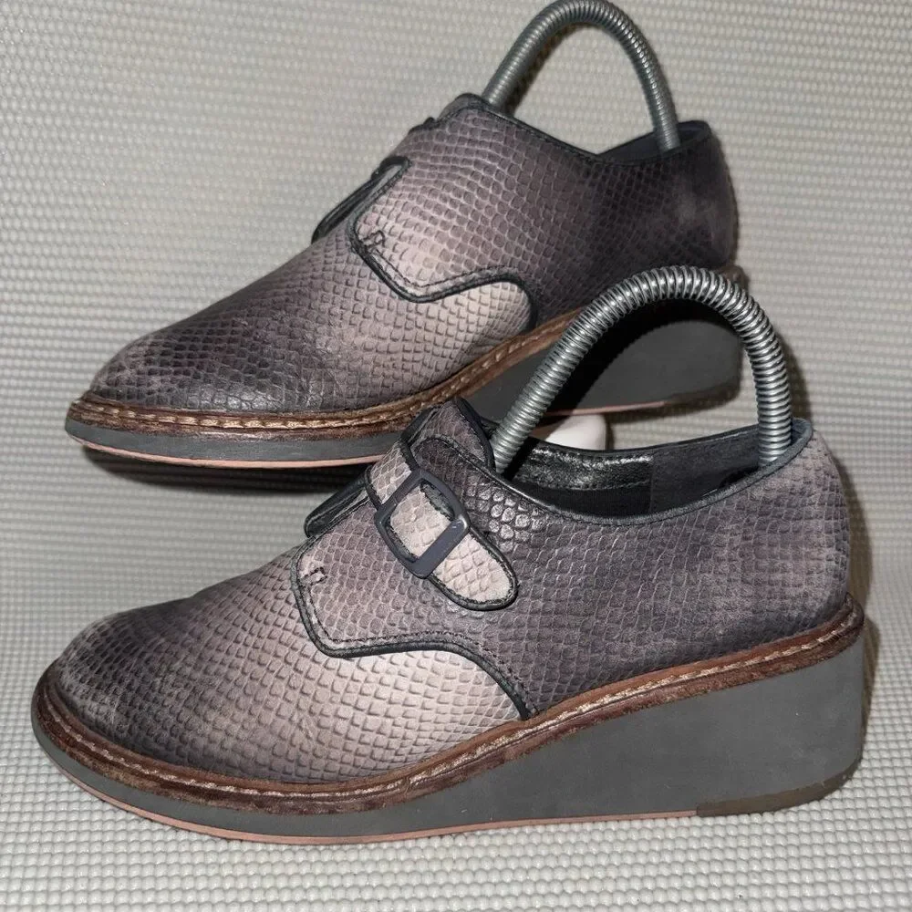 Camper Magna Wedge Snakeskin Embossed Oxford Monk Strap Shoes Size EU 38 US 7.5
